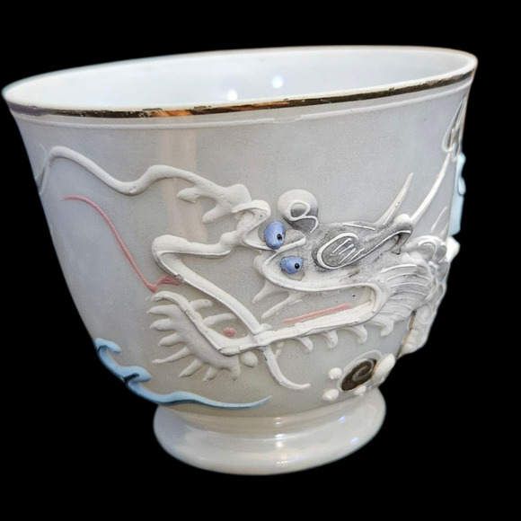 Vintage Japanese Moriage Dragon Cup Saucer Lusterware Raised Enamel Hand Painted - Picture 5 of 9